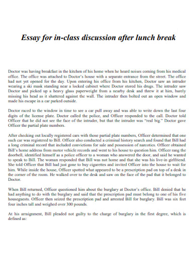 Essay For In Class Discussion After Lunch Break