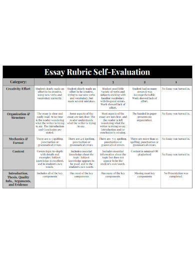 Essay Rubric Self Evaluation