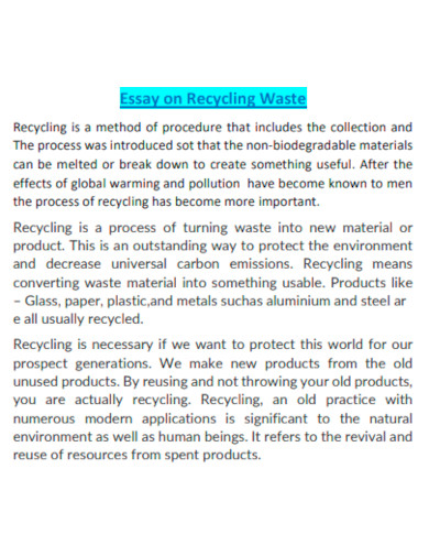 Essay on Recycling Waste
