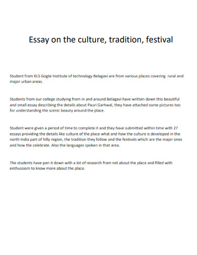 Essay on Tradition Culture and Festival