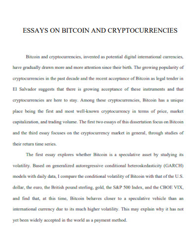 Essays on Bitcoin and Cryptocurrencies