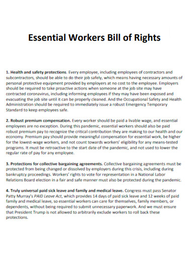 Essential Workers Bill of Rights