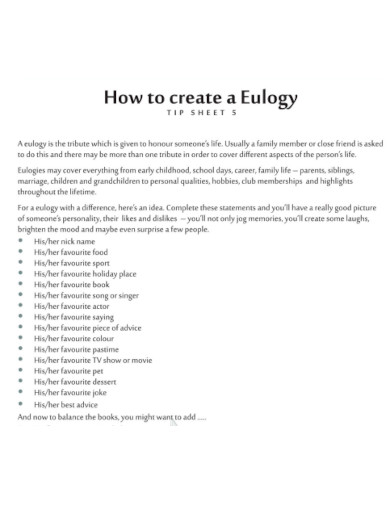 Eulogy Tip Sheet