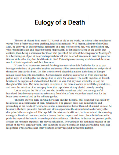 Eulogy on the Death
