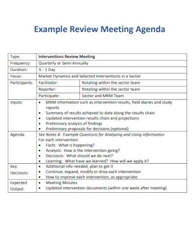Example Review Meeting Agenda