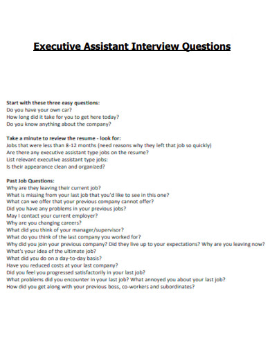Executive Assistant Interview Questions