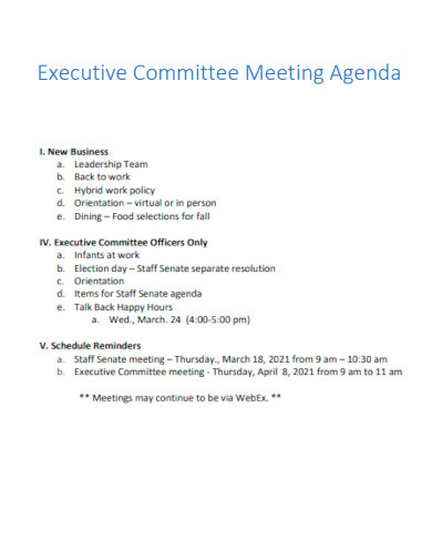 Executive Committee Meeting Agenda