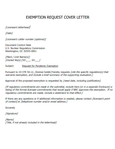 Exemption Request Cover Letter