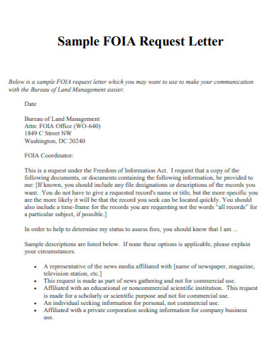 FOIA Request Letter