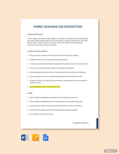 Fabric Designer Job Ad and Description Template