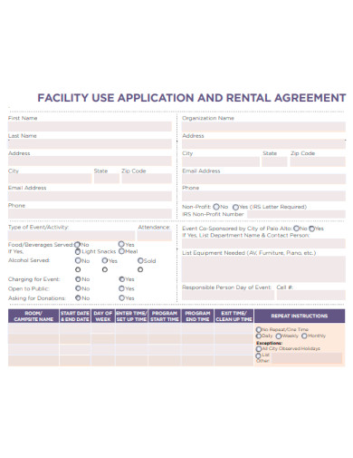 Facility use Application and Rental Agreement