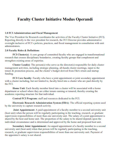 Faculty Cluster Initiative Modus Operandi