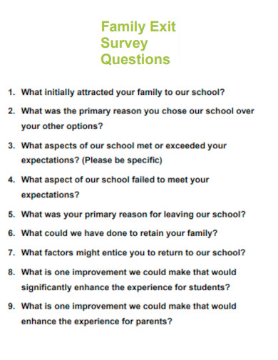 Family Exit Survey Questions