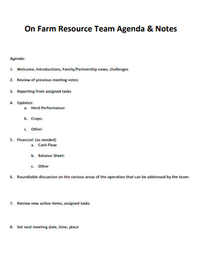 Farm Resource Team Meeting Agenda Notes