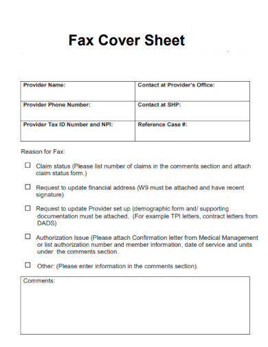 Fax Cover Sheet Provider Services