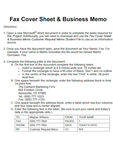 Fax Cover Sheet and Business Memo