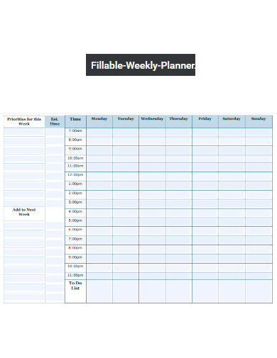 Fillable Weekly Planner