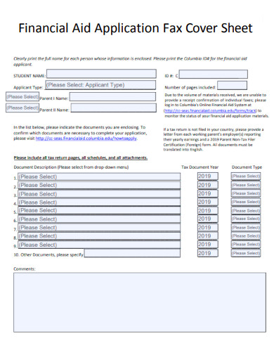Financial Aid Application Fax Cover Sheet
