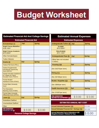 Financial Aid Budget Worksheet