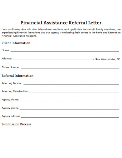 Financial Assistance Referral Letter