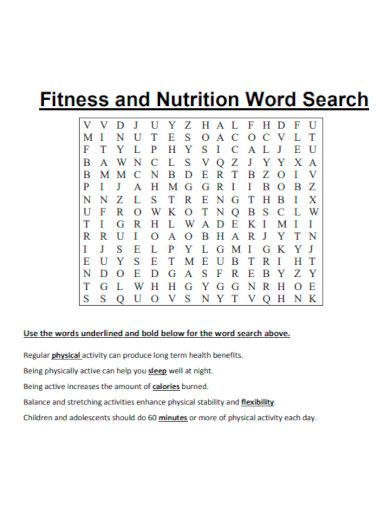Fitness and Nutrition Word Search
