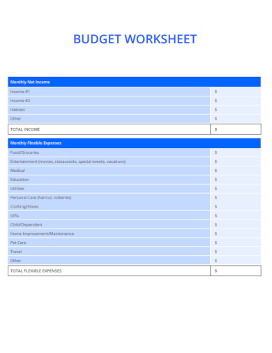 Flexible Budget Worksheet
