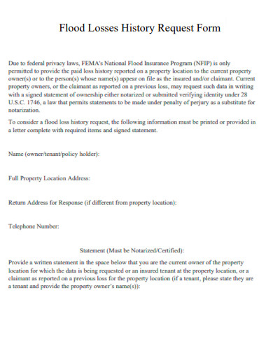 Flood Losses History Request Form