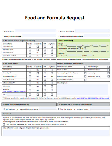 Food and Formula Request