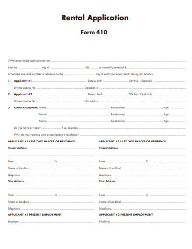 Form 410 Rental Applications