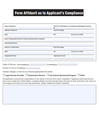 Form Affidavit to Applicant Compliance