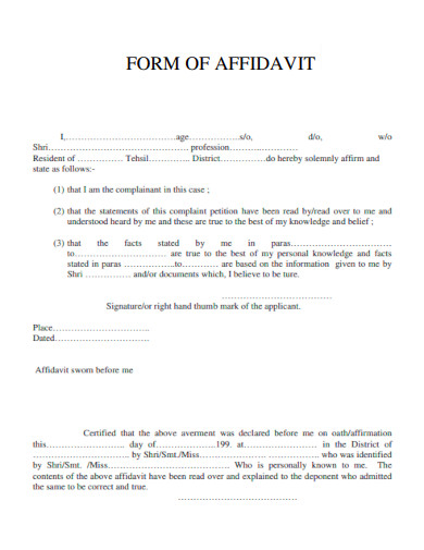Form of Affidavit