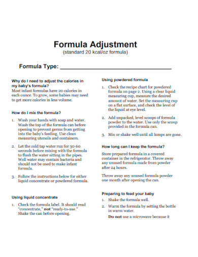 Formula Adjustment