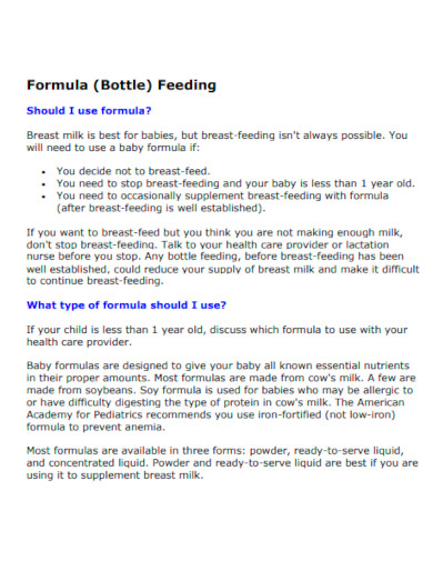 Formula Bottle Feeding