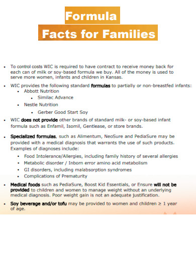 Formula Facts for Families