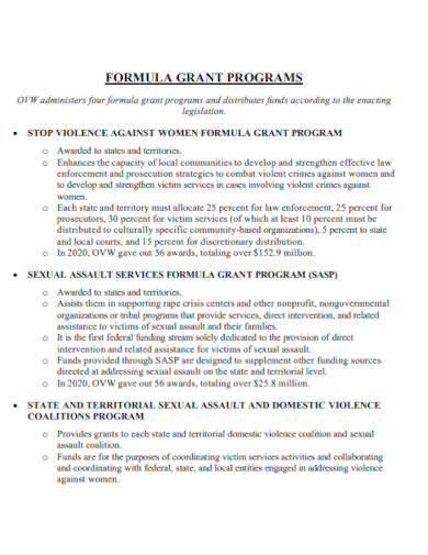 Formula Grant Programs