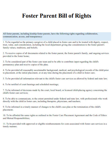 Foster Parent Bill of Rights