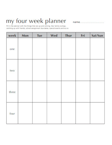 Four Week Planner