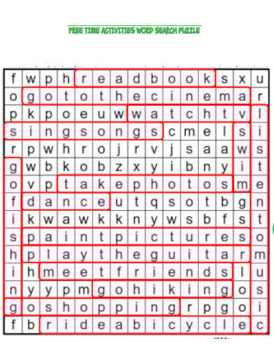 Free Time Activities Word Search