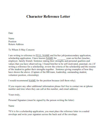 Friend Character Reference Letter