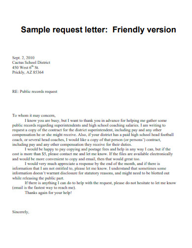 Friendly Version Request Letter