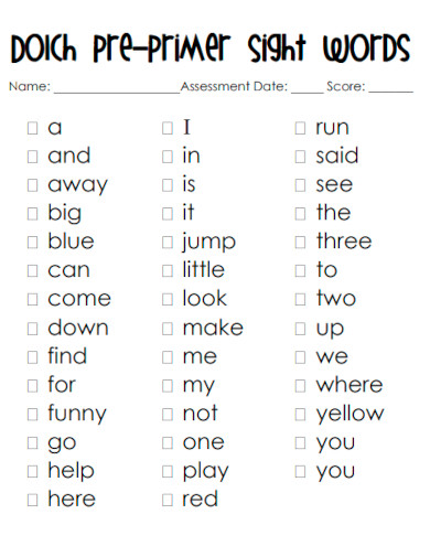 General Dolch Sight Word