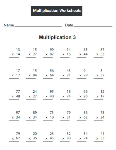 General Multiplication Worksheet