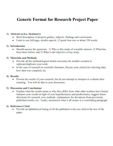 Generic Format for Research Project Paper