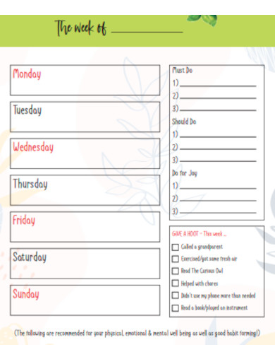Good Habit Forming Weekly Planner
