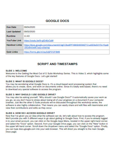 Google Docs Script Format