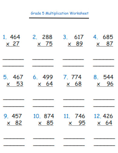 Grade 5 Multiplication Worksheet