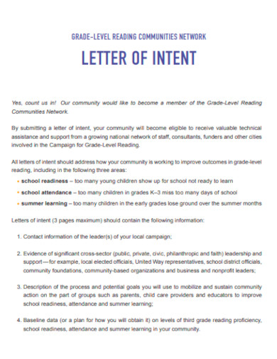 Grade Level Reading Letter of Intent