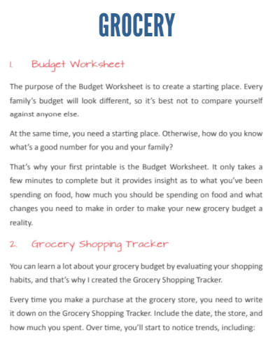 Grocery Budget Worksheet
