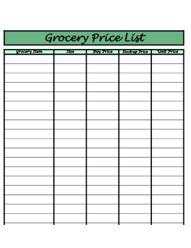 Grocery Price List