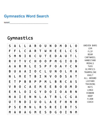 Gymnastics Word Search